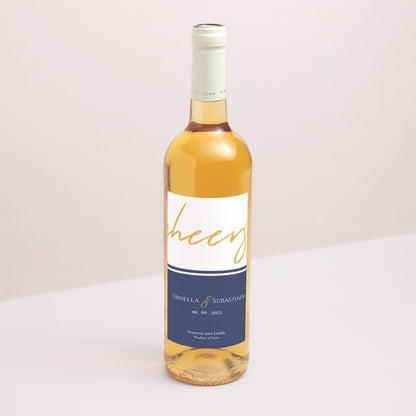 Flesetiket Huwelijk Portret Zeevaarder met blauw goud foto N° 1