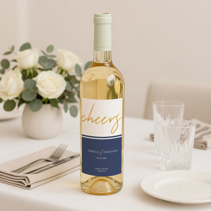 Flesetiket Huwelijk Portret Zeevaarder met blauw goud foto N° 2