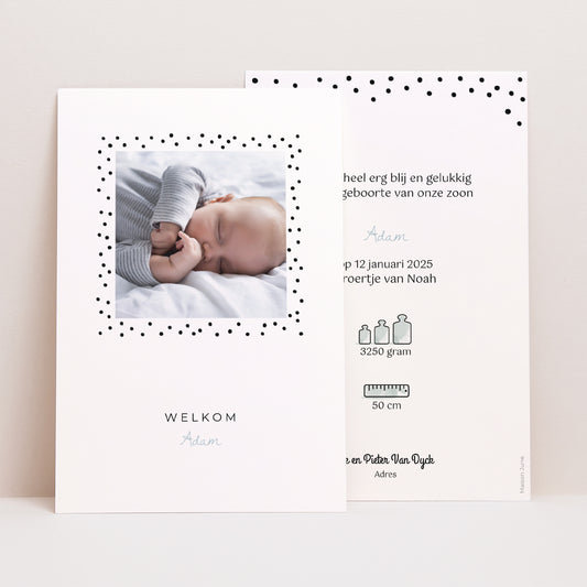 Uitnodigingskaart Geboorte Portret Pois Plume foto