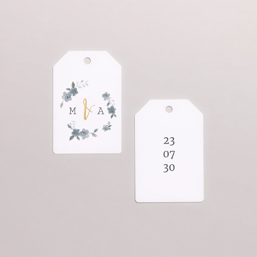 Cadeaulabel Huwelijk Vlag Botanisch blauw foto