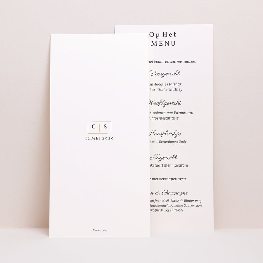 Menukaart Huwelijk Panoramisch portret Touches van goud foto