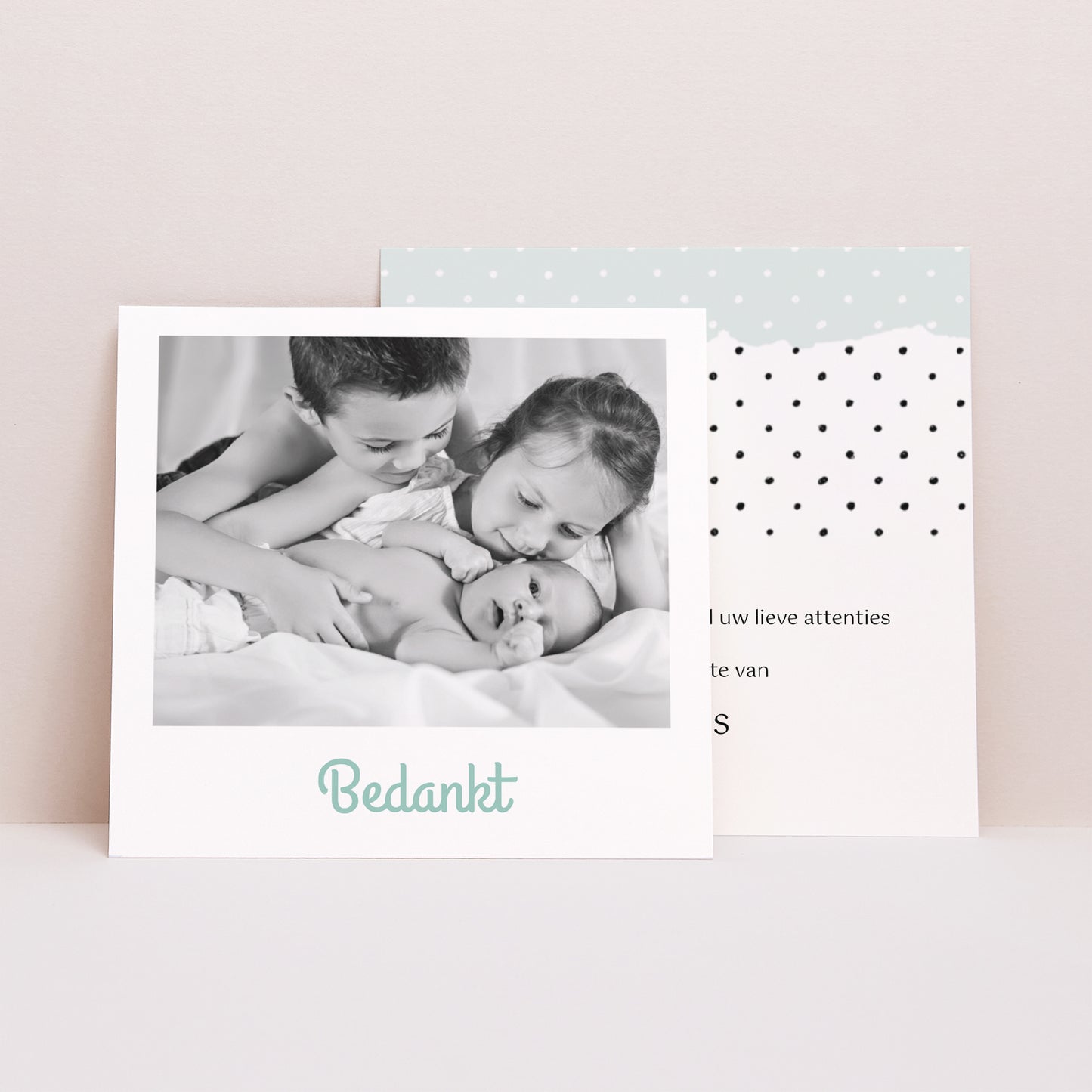Bedankkaart Geboorte Vierkant Pepermunt foto N° 1