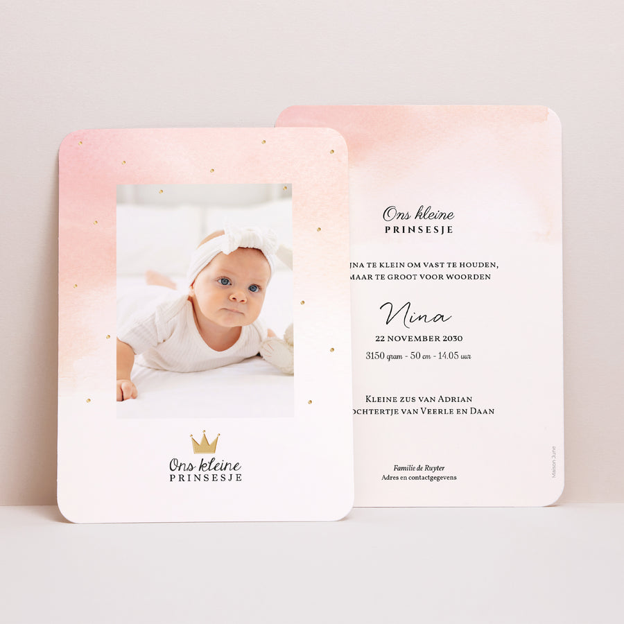 Uitnodigingskaart Geboorte Portret, afgeronde randen Kleine prinses foto