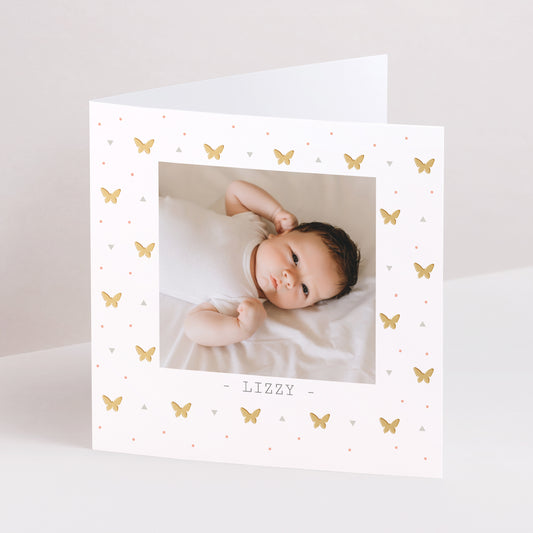 Uitnodigingskaart Geboorte Dubbel vierluik Papillonne foto