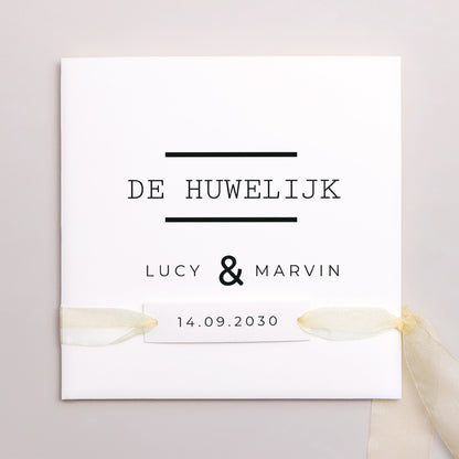 Uitnodigingskaart Huwelijk Vierkante tas, 2 kaarten, label Cappuccino foto N° 1