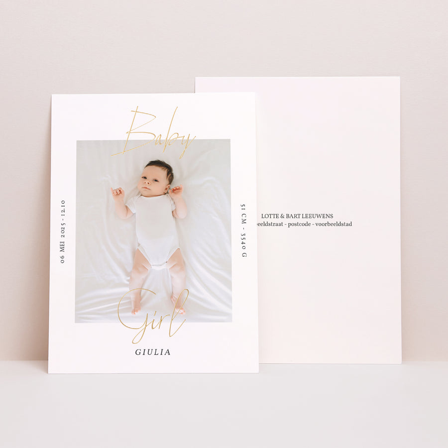 Uitnodigingskaart Geboorte Baby Girl Gold foto