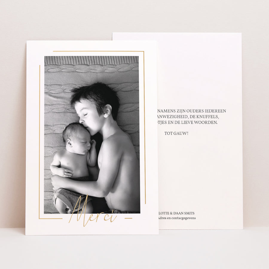 Bedankkaart Geboorte Portret Baby Boy Gold foto