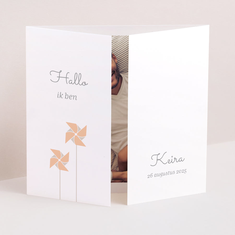 Uitnodigingskaart Geboorte Drieluiks vensteropening Moulins Du Coeur foto