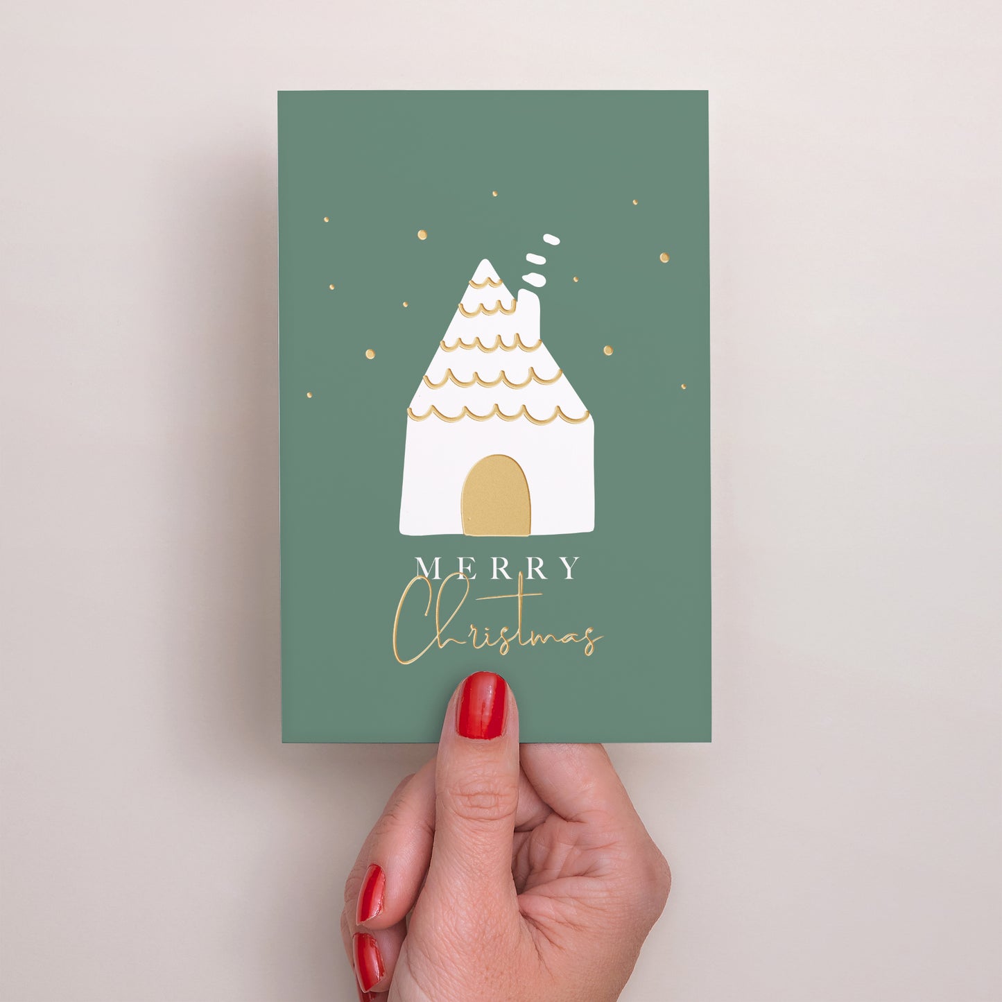 Kerstkaart Eindejaar Portret Besneeuwd huis foto N° 2