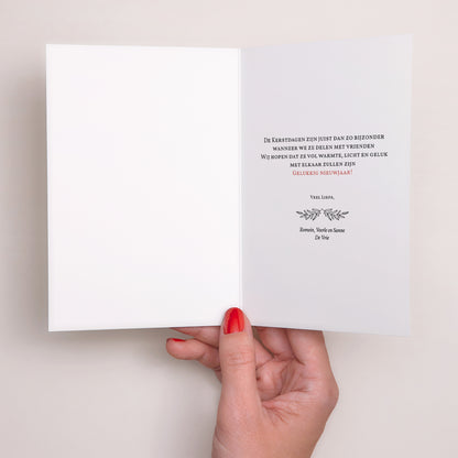 Kerstkaart Eindejaar Dubbel portretvenster Feestelijk gebladerte foto N° 2