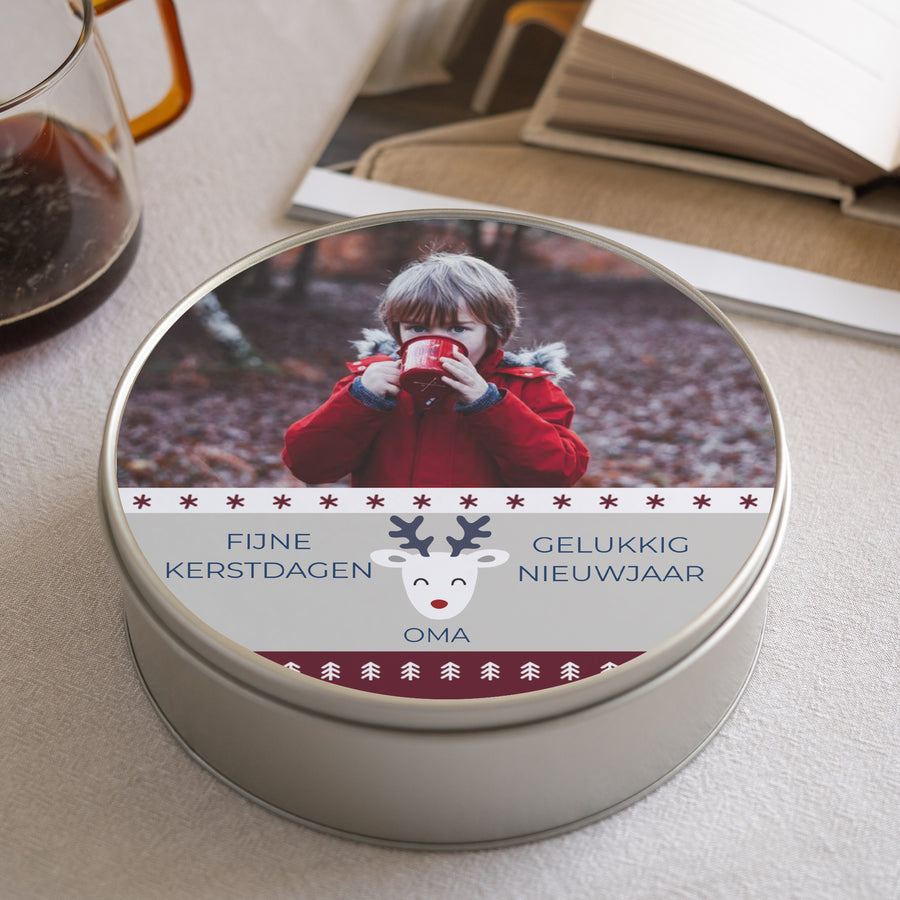 Metalen doos Objecten Ronde Kersttrui foto