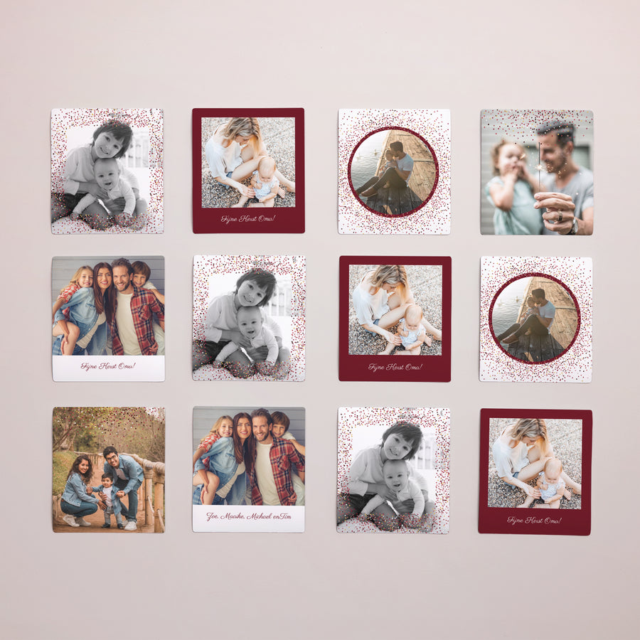 Fotoprint Eindejaar Set van 12, magnetisch Frame & Glitter foto
