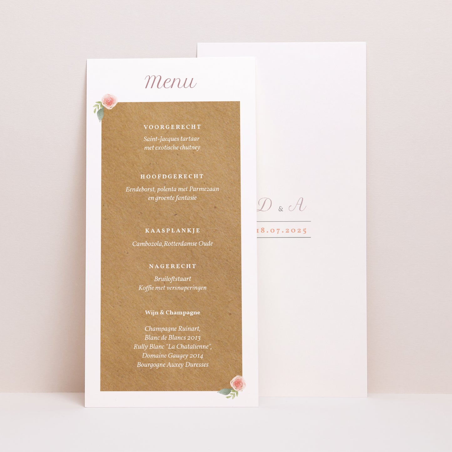 Menukaart Huwelijk Panoramisch portret Bloemkroon foto N° 1