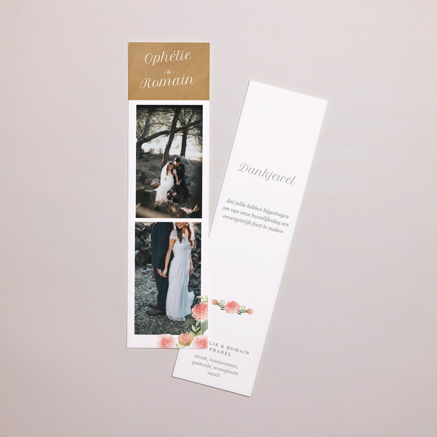 Bedankkaart Huwelijk Bladwijzer Bloemkroon foto