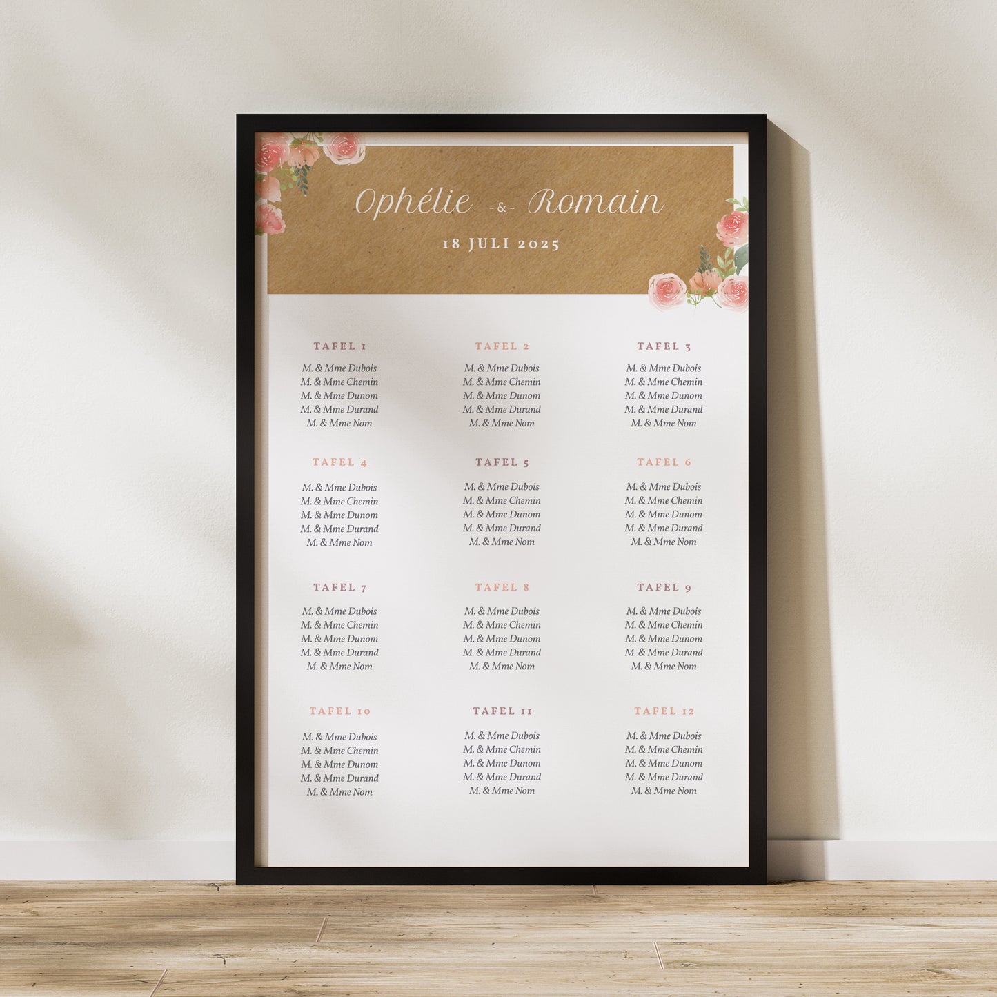 Tafelplan Huwelijk Portret 60 x 90 cm Bloemkroon foto N° 1
