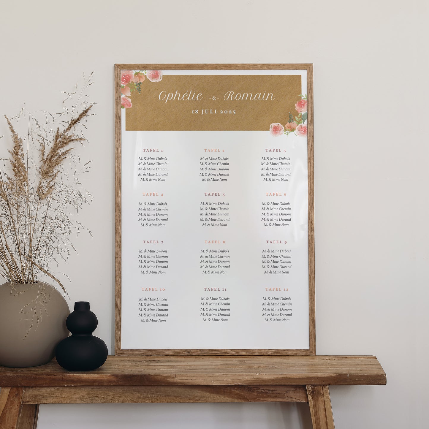 Tafelplan Huwelijk Portret 60 x 90 cm Bloemkroon foto N° 2
