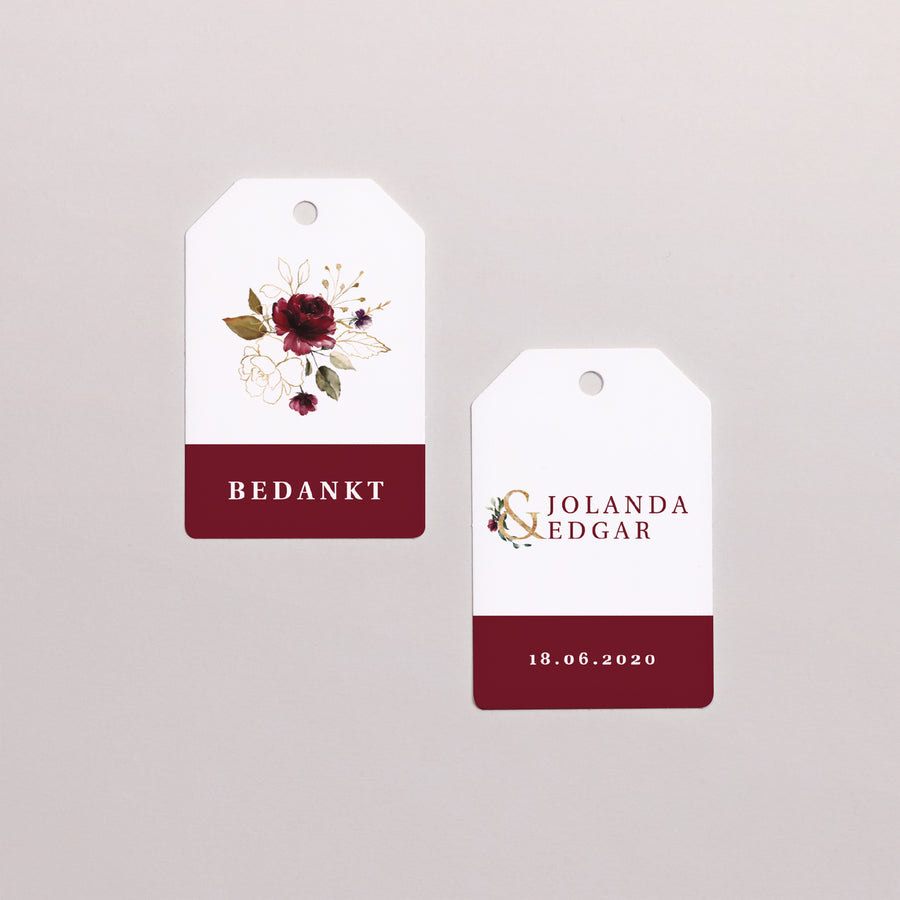 Cadeaulabel Huwelijk Vlag Marsala bloemen foto