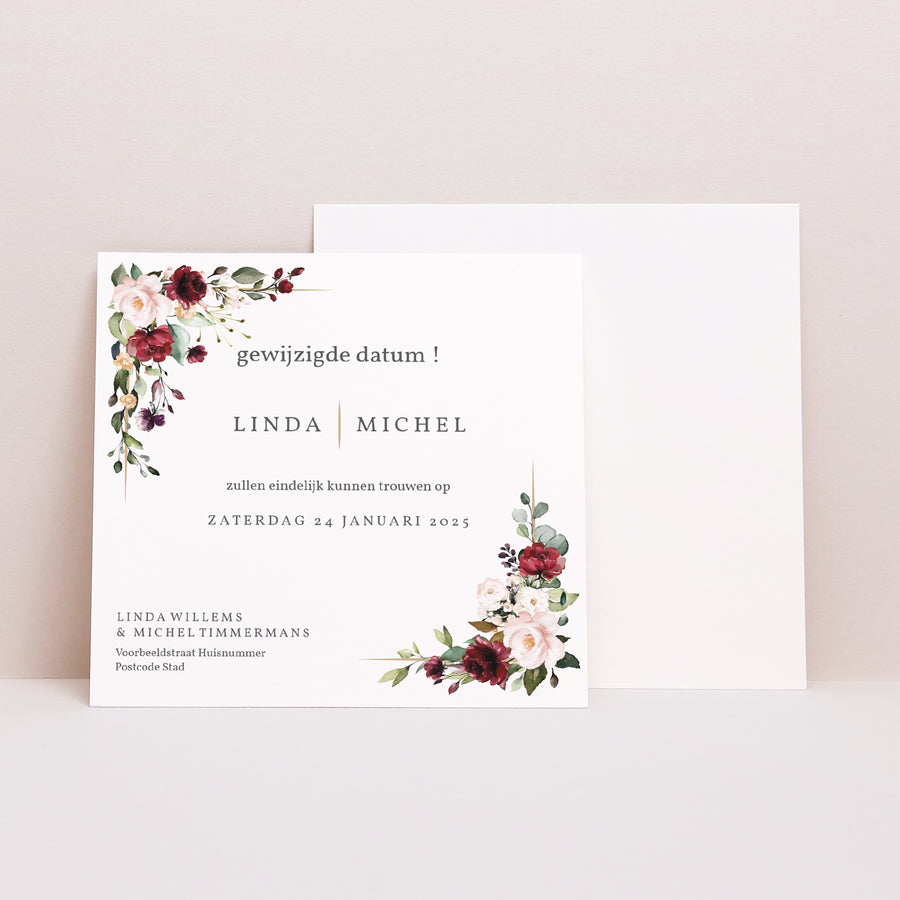 Uitnodigingen Huwelijk Vierkant Marsala-kroon foto