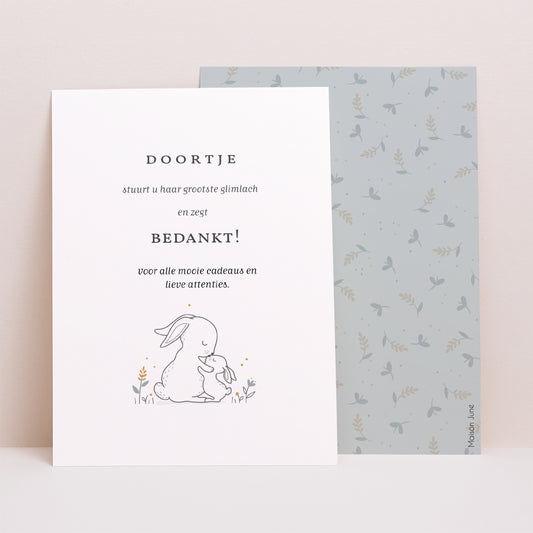 Bedankkaart Geboorte Portret Knuffelkonijn foto