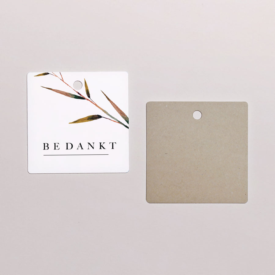 Cadeaulabel Huwelijk Vierkant Linnen en mosterd foto