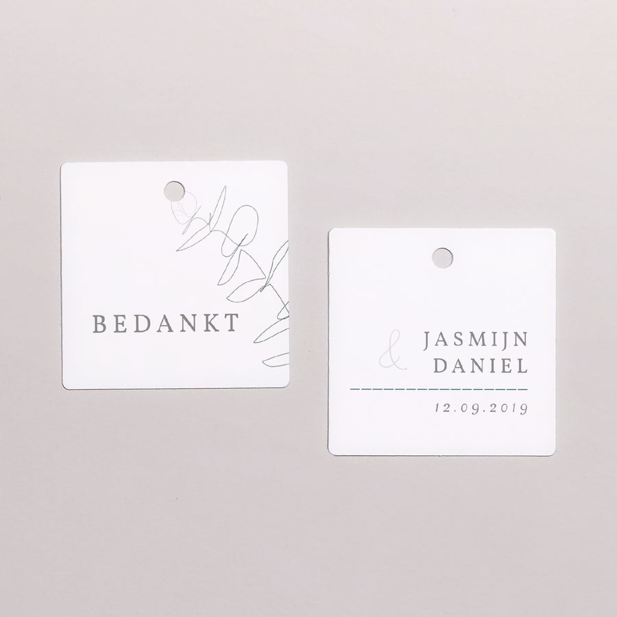 Cadeaulabel Huwelijk Vierkant Eucalyptus foto