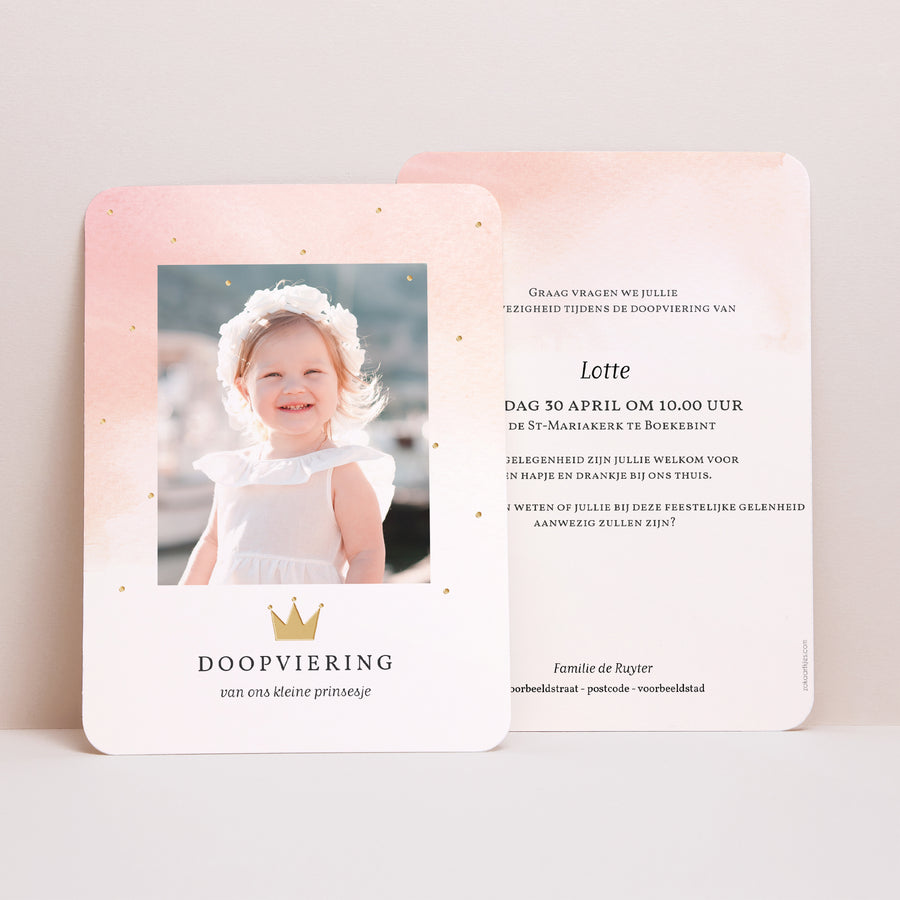 Uitnodigingskaart Doop Portret, afgeronde randen Prinses foto