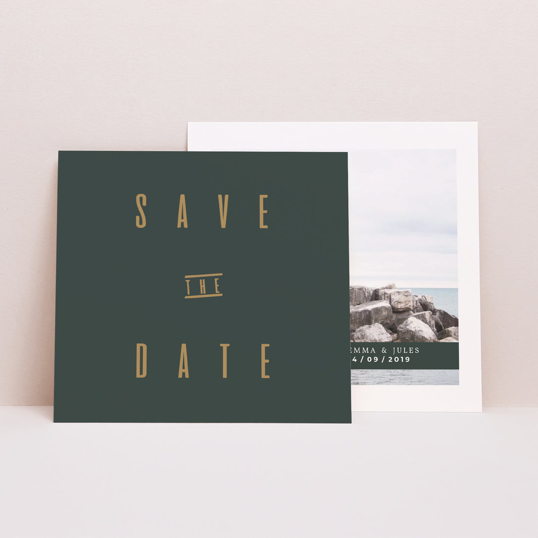 Save the date kaart Huwelijk Vierkant Groen & Kraft foto N° 1