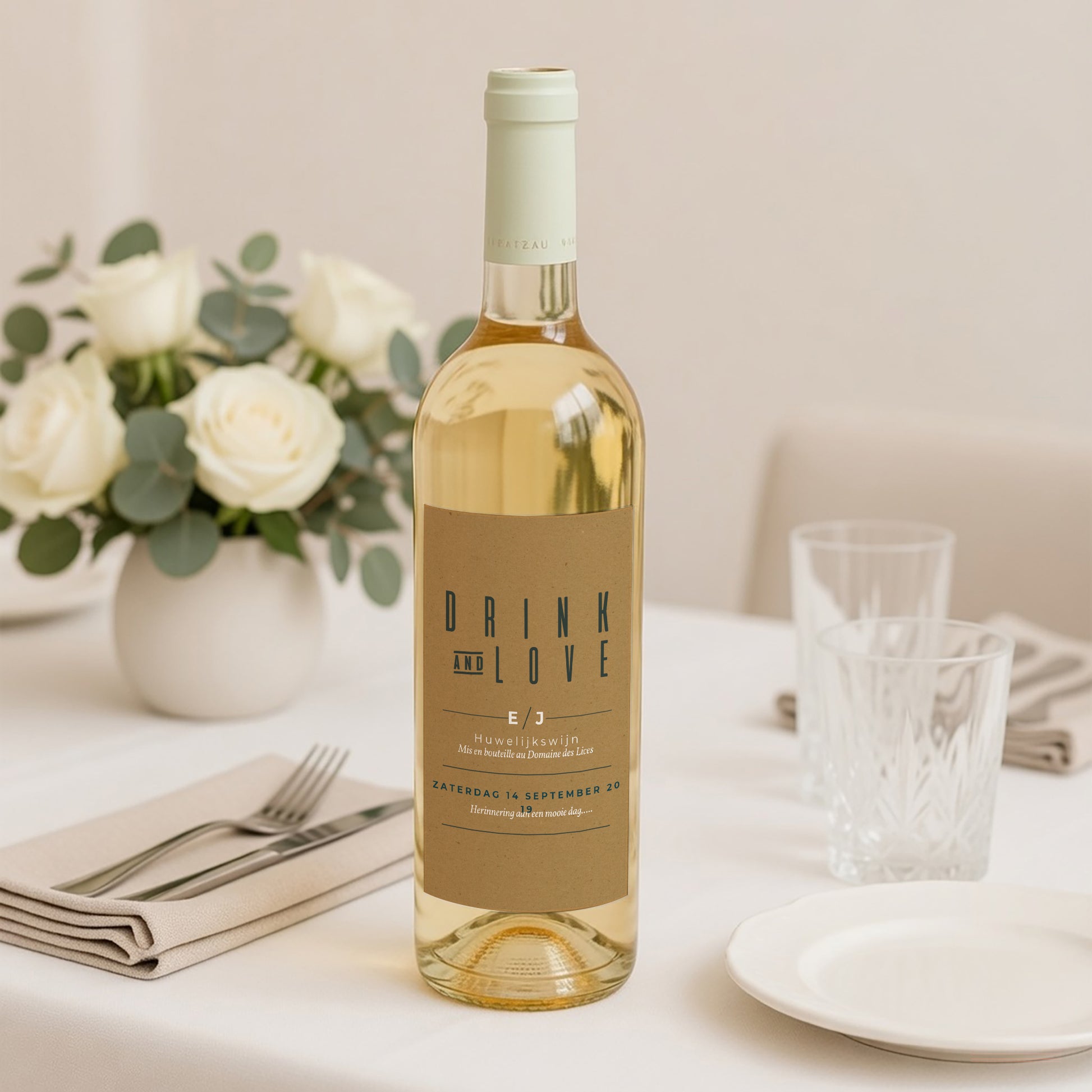 Flesetiket Huwelijk Portret Groen & Kraft foto N° 2