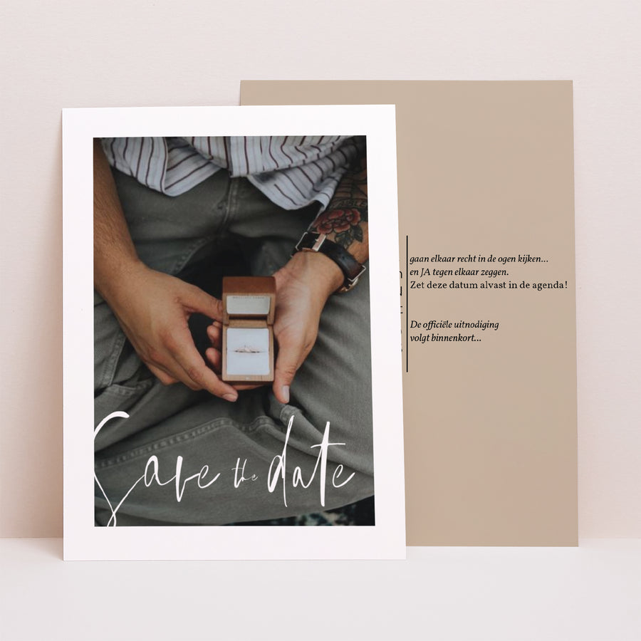 Save the date kaart Huwelijk Portret Typo Manuscrite foto