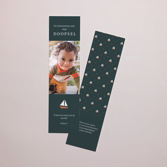 Bedankkaart Doop Bladwijzer Klein schip foto