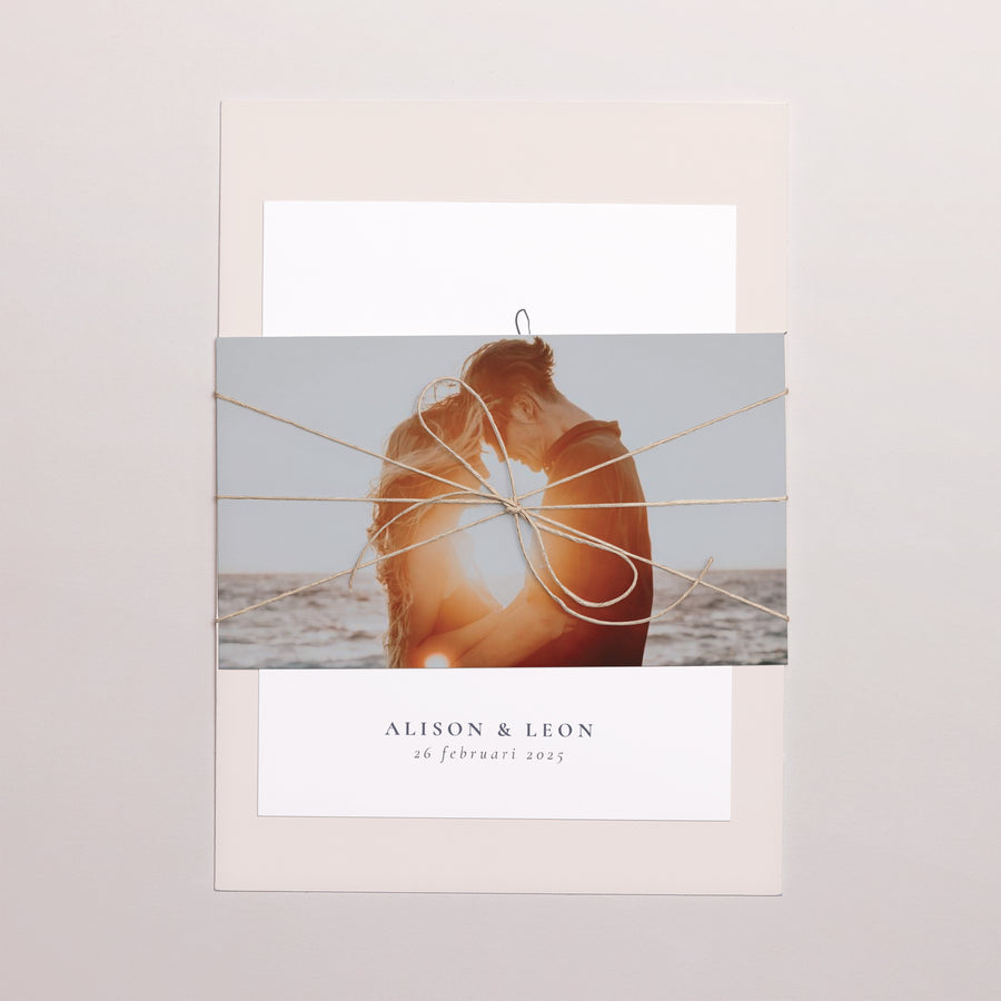 Uitnodigingskaart Huwelijk 3 kaarten, lint Inspiratie Kinfolk foto