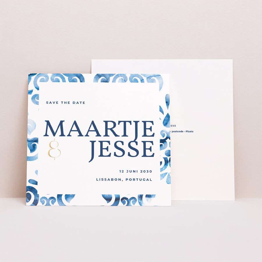 Save the date kaart Huwelijk Vierkant Azulejos foto