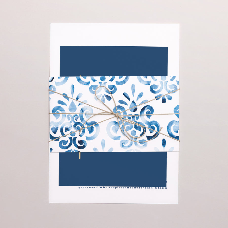 Uitnodigingskaart Huwelijk 3 kaarten, lint Azulejos foto