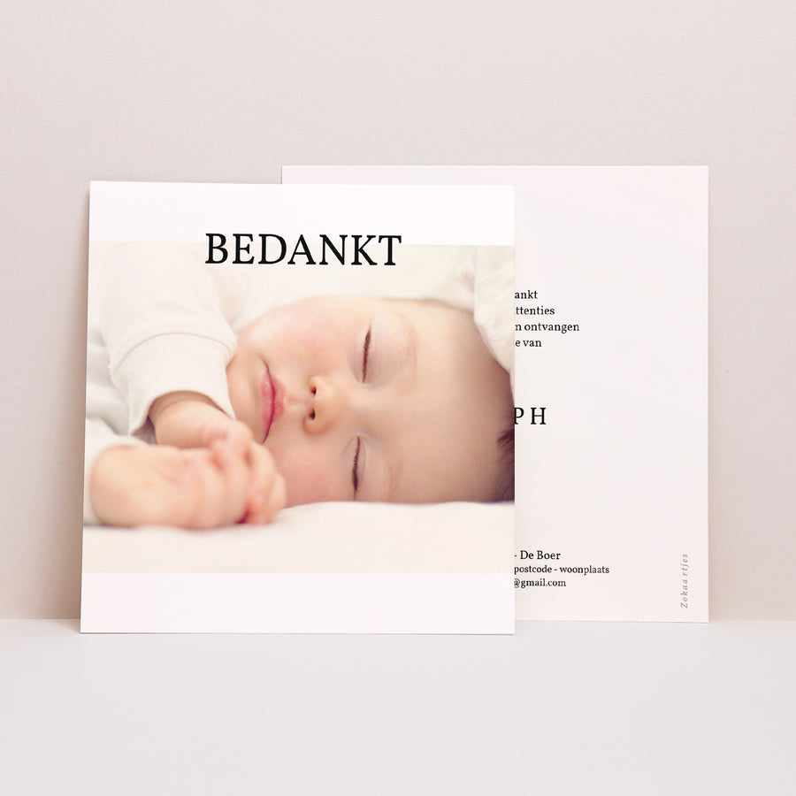 Bedankkaart Geboorte Vierkant Exclusief foto