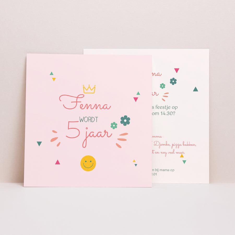 Uitnodigingen Kinderverjaardag Vierkant Prinses Girly foto