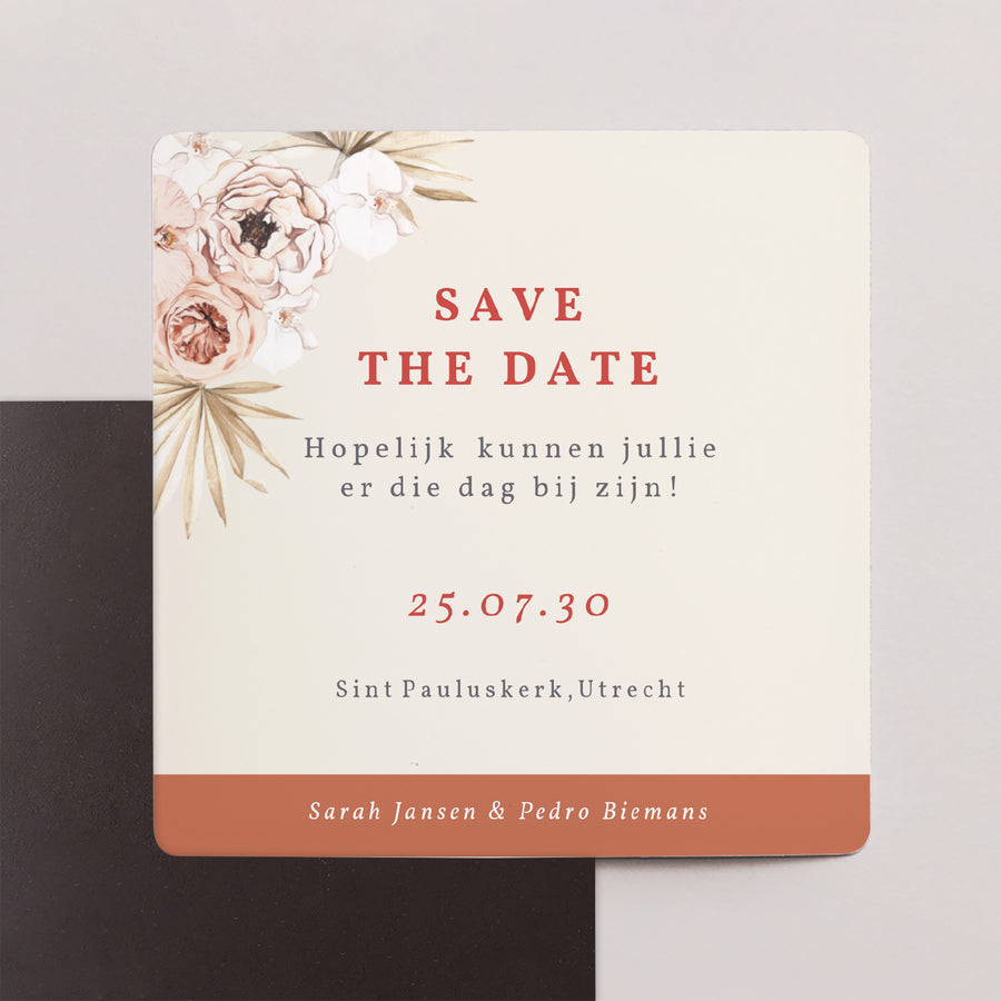 Save the date kaart Huwelijk Set van 9, magnetisch. Vierkant Bohemen foto