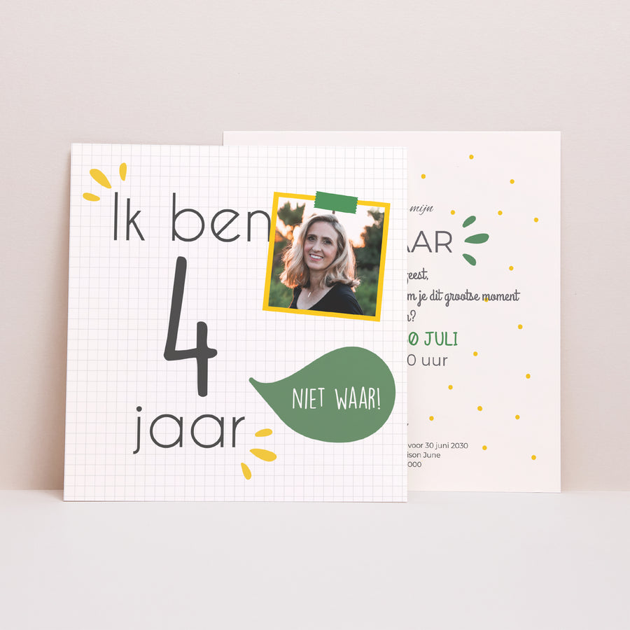 Uitnodigingen Verjaardag Volwassene Vierkant Ik ben 4 jaar oud foto