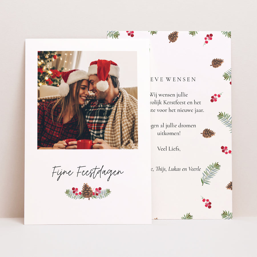 Kerstkaart Eindejaar Portret Fijne feestdagen foto en bos foto