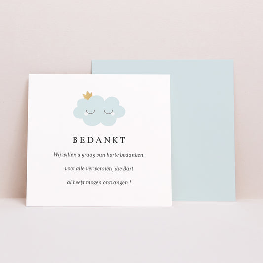 Bedankkaart Geboorte Vierkant Kleine blauwe wolk foto