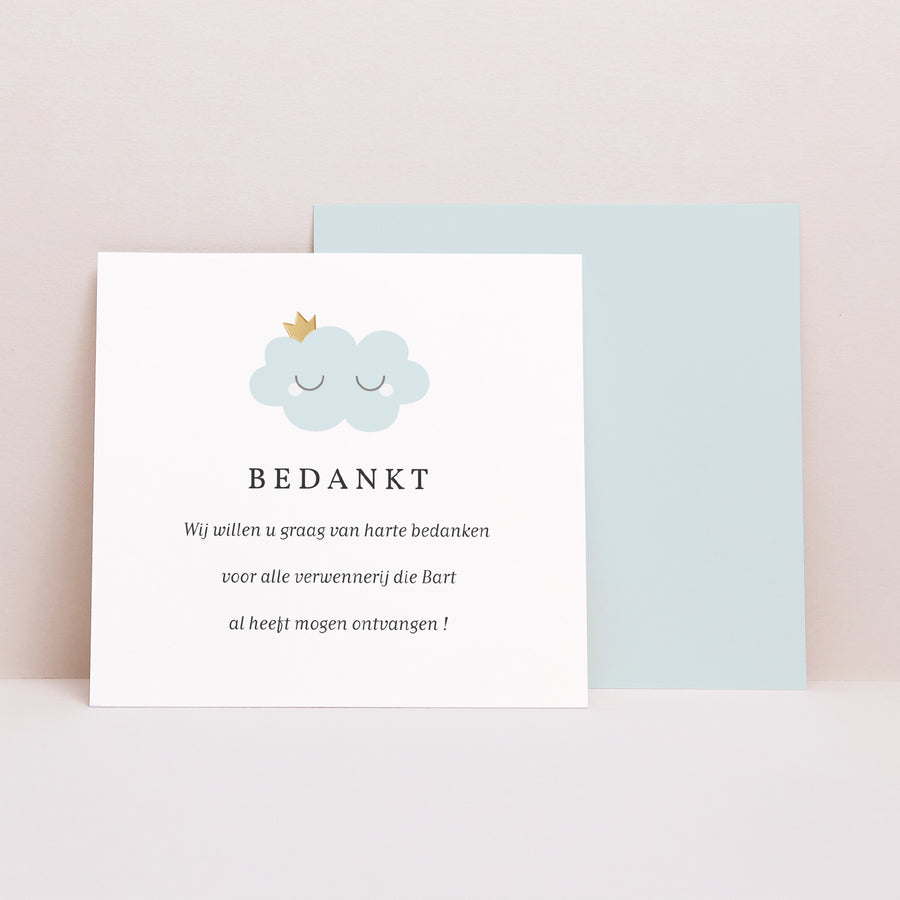 Bedankkaart Geboorte Vierkant Kleine blauwe wolk foto