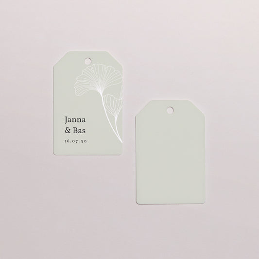 Cadeaulabel Huwelijk Vlag Ginkgo Biloba, Gouden bladeren foto