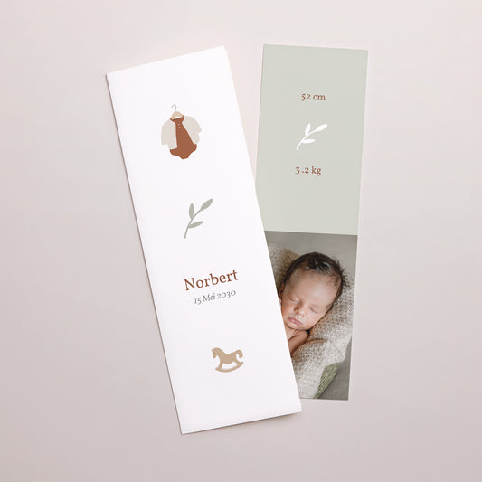 Uitnodigingskaart Geboorte Fotocabine bladwijzer Brin de bonheur, Vert tendre foto