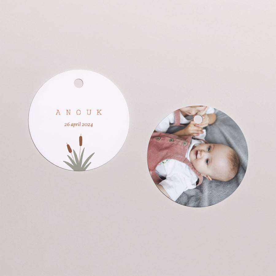 Cadeaulabel Doop Ronde Babyzwaan, bruinoker foto