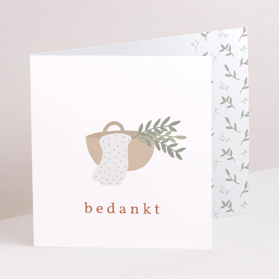Bedankkaart Geboorte Twee asymmetrische panelen Brin de bonheur, rose tendresse foto