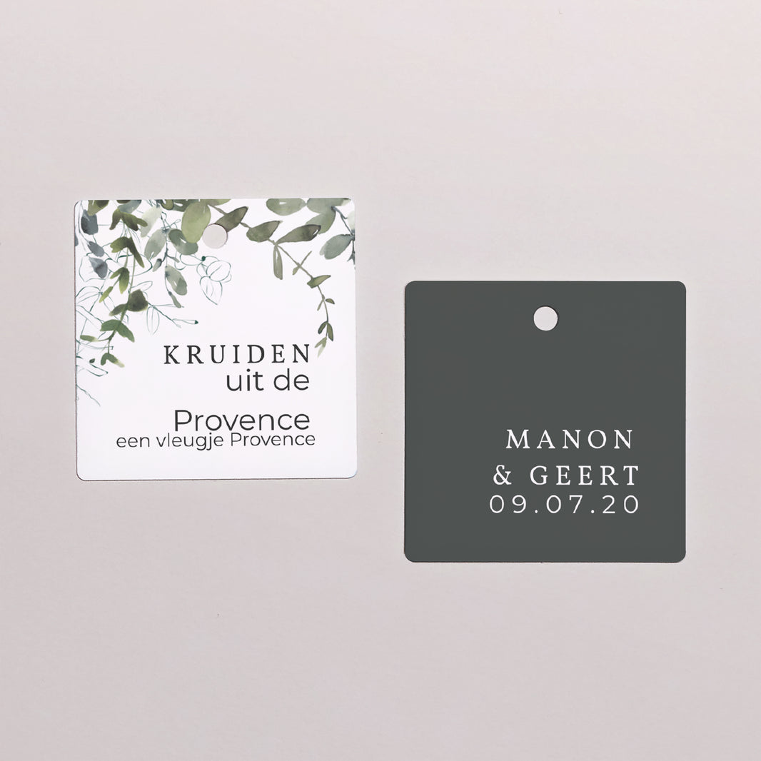 Cadeaulabel Huwelijk Vierkant Bloemen en eucalyptus foto N° 1