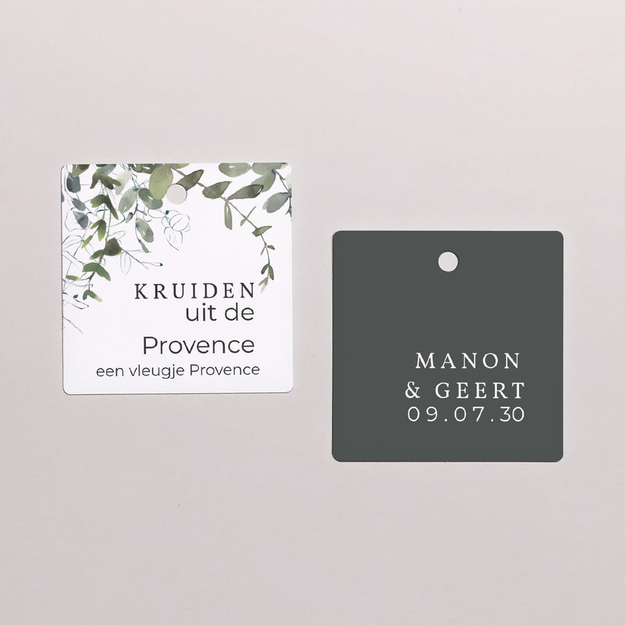 Cadeaulabel Huwelijk Vierkant Bloemen en eucalyptus foto