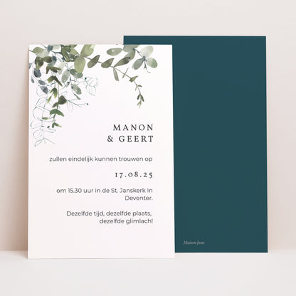 Kaart Huwelijk Portret Bloemen en eucalyptus foto N° 1