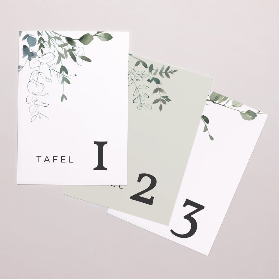 Tafelnummers Huwelijk Rechthoek Bloemen en eucalyptus foto