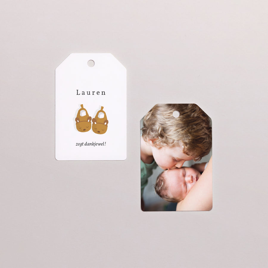 Cadeaulabel Geboorte Vlag Pantoffelfamilie foto