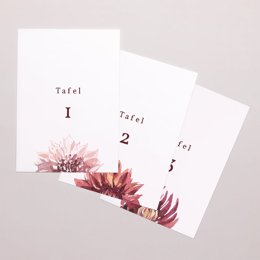 Tafelnummers Huwelijk Rechthoek Bloemenakkoord, Dahlia & Varens foto